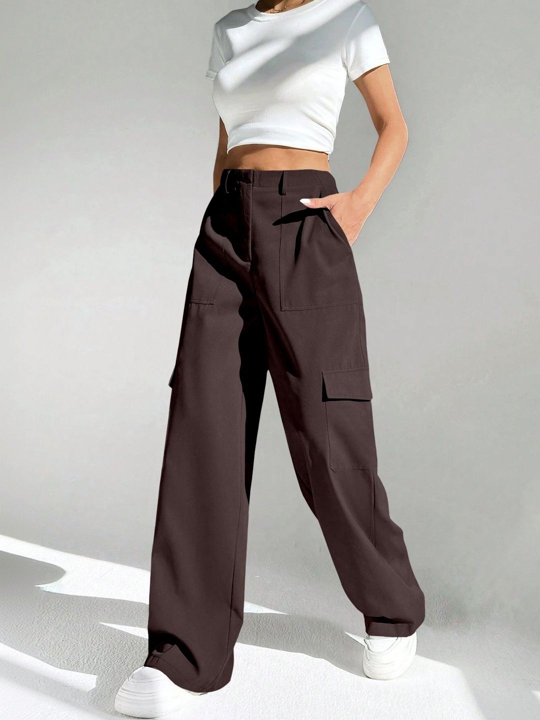GENZILOOKS Women High-Rise Cargos Trousers