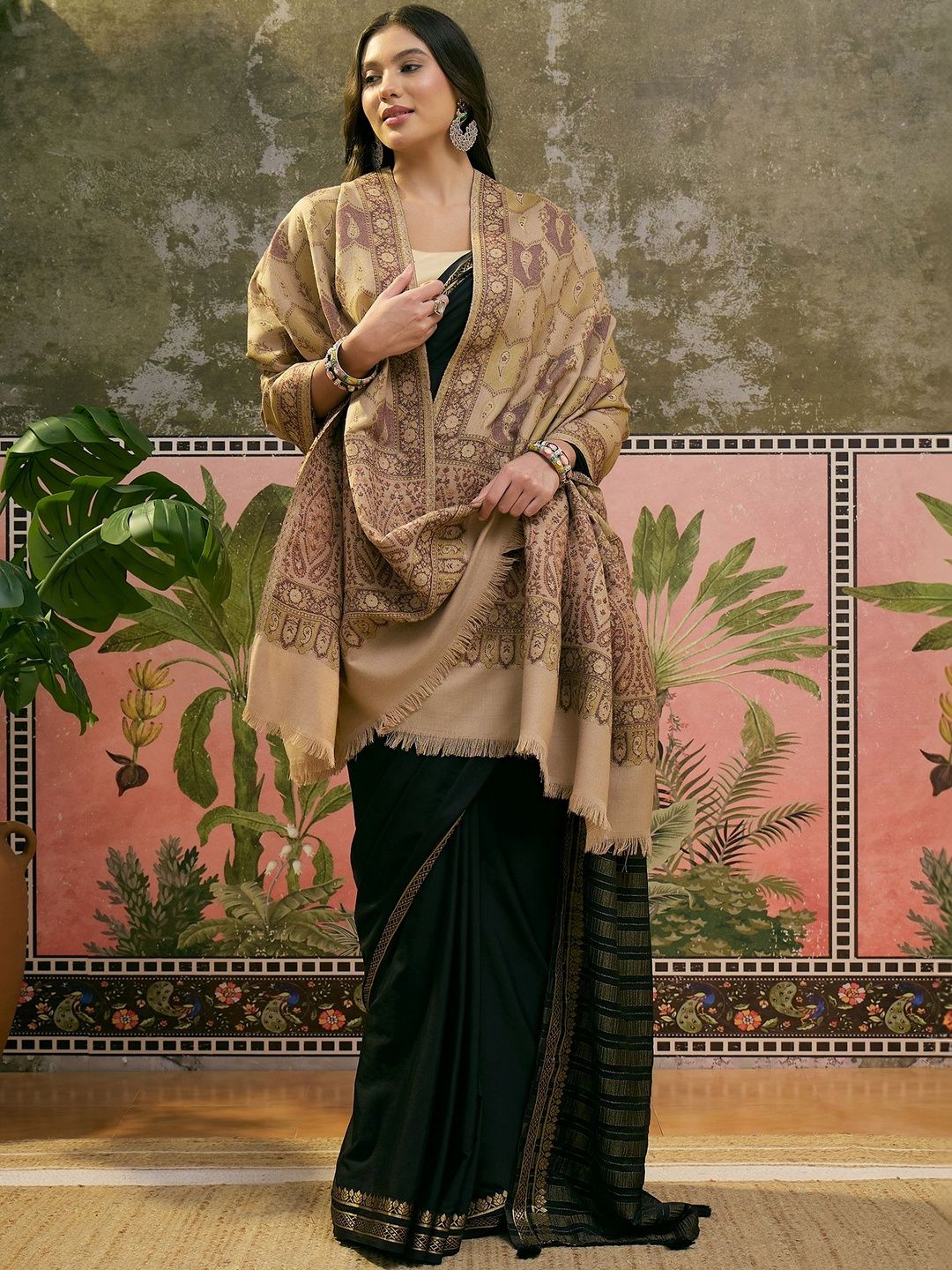 Sangria Pashmina Women Ethnic Motifs Paisley Beige shawl