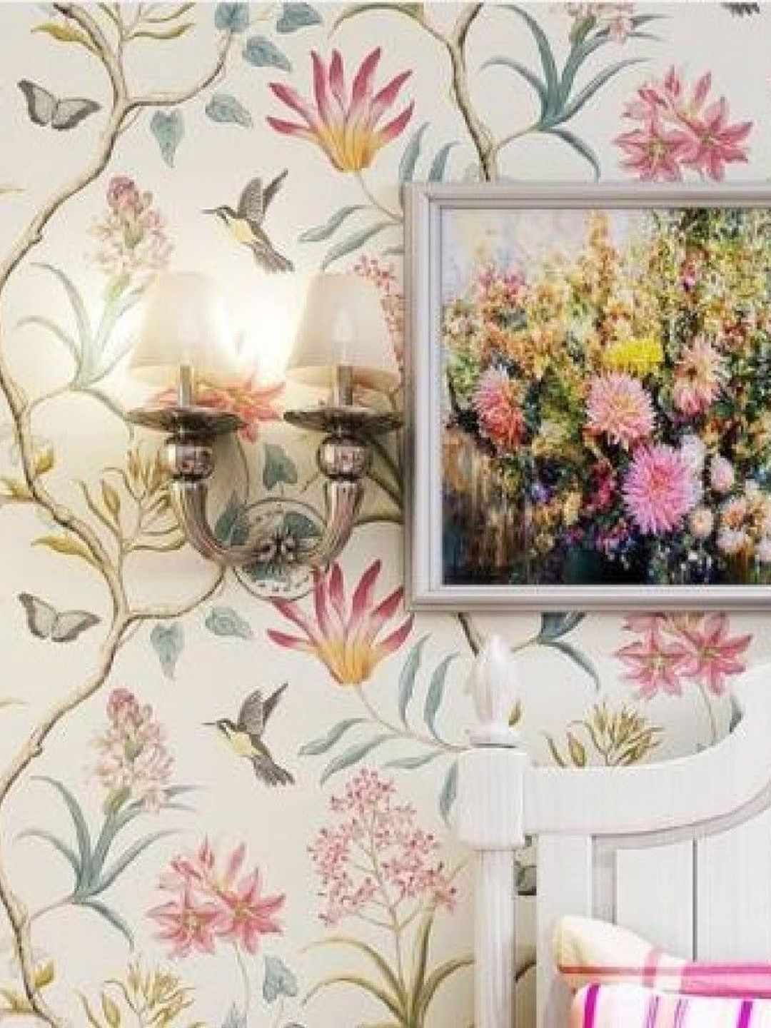 Asian royal Asian royal White & Pink Flowers & Birds Printed Peel & Stick Wallpaper