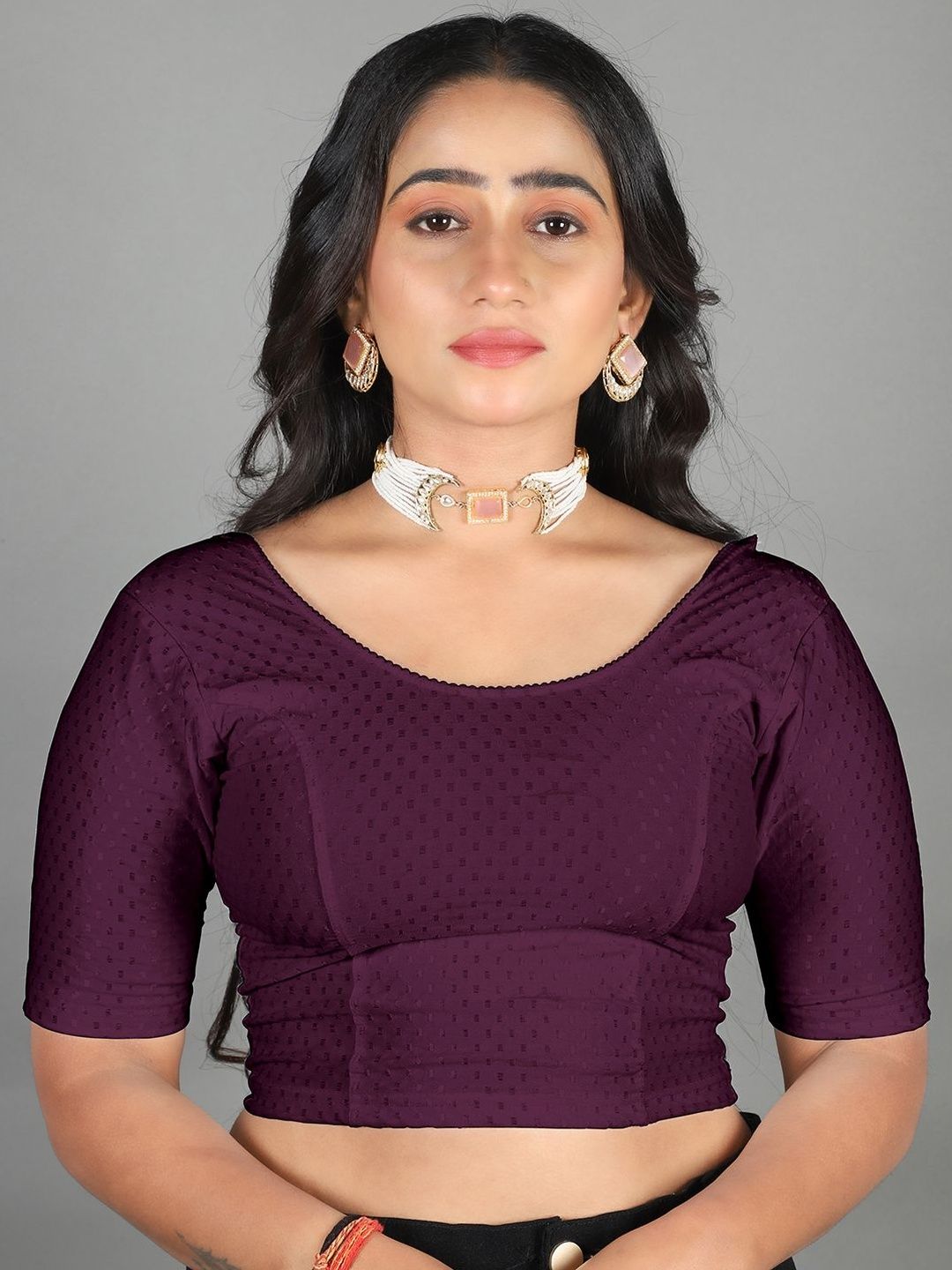 MISS WEARS Women's Regular Fit Readymade Stretchable Cotton Dobby Saree Blouse