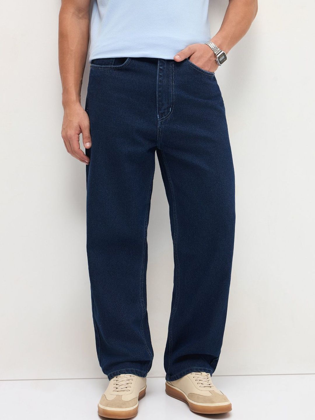 Urbano Fashion Loose Non Blue Heavy Fade Mid-Rise Baggy Fit Stretchable Jeans