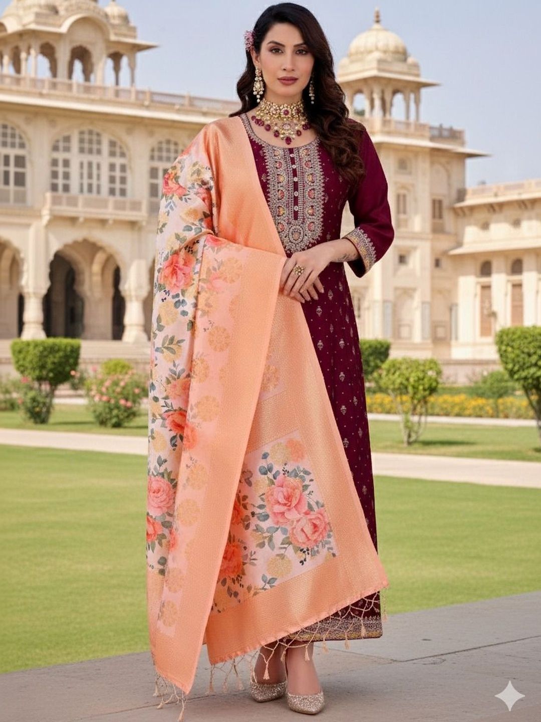 YUGAVEERAA Ethnic Motifs Woven Design Dupatta