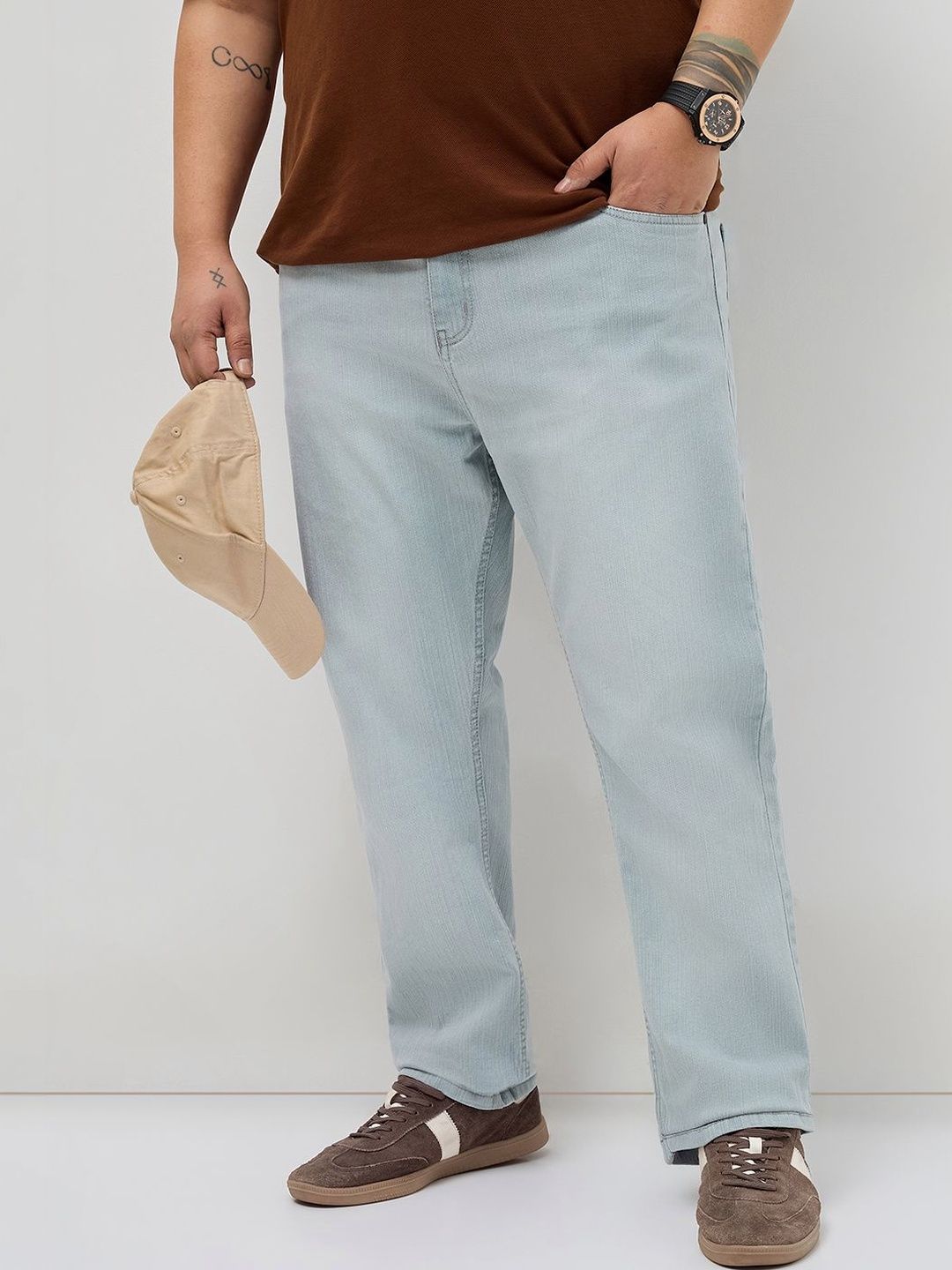 Urbano Plus Men's Ice Grey Straight Fit Washed Denim Jeans Stretchable