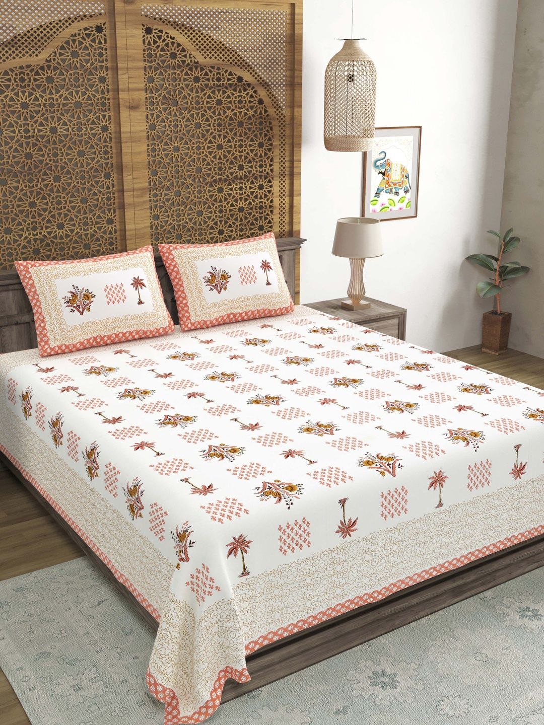 BLOCKS OF INDIA BLOCKS OF INDIA Unisex Orange Pure Cotton Bedsheets