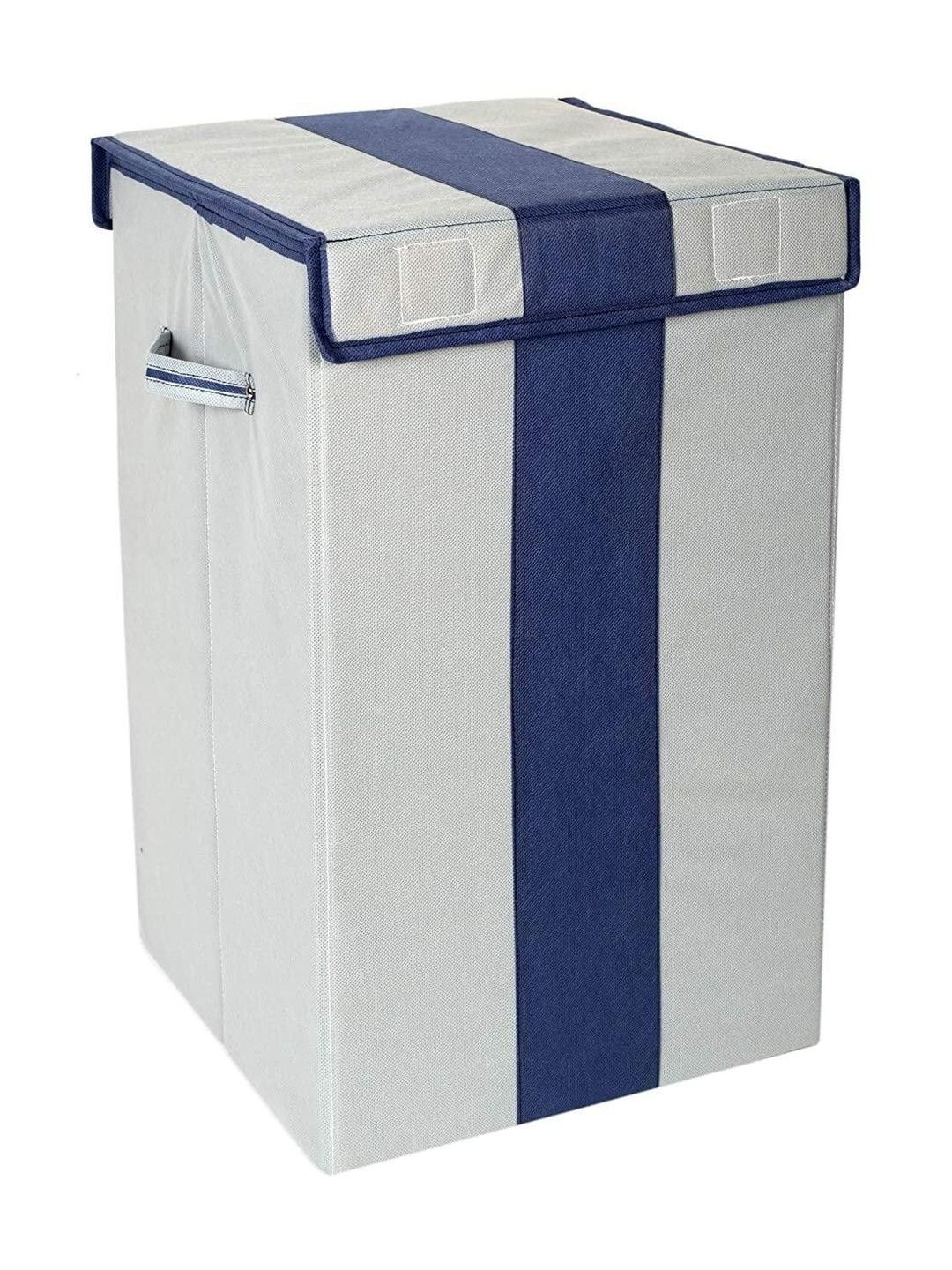 ZOVIRA Grey & Blue Printed Cotton Foldable Laundry Bag