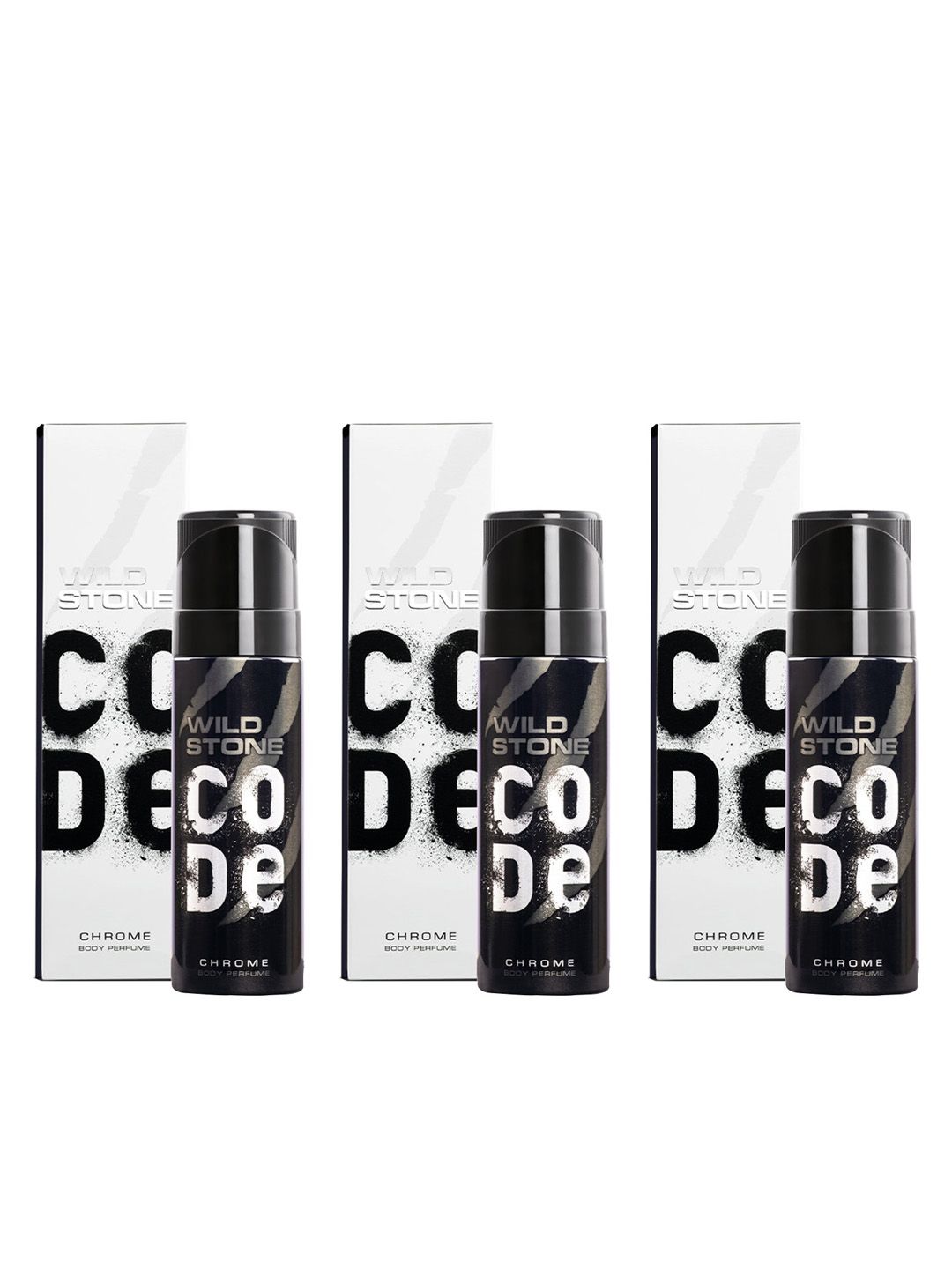 Wild stone code Men Set Of 3 Long Lasting Code Chrome Perfume Body Deodorant - 150ml Each