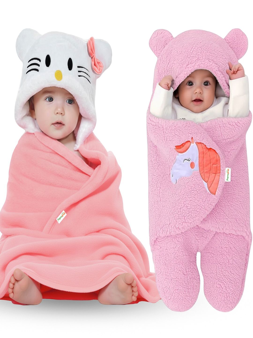 OyO Baby Infants Kids Pink & White 2 Pieces Kitty & Unicorn AC Room Baby Blanket