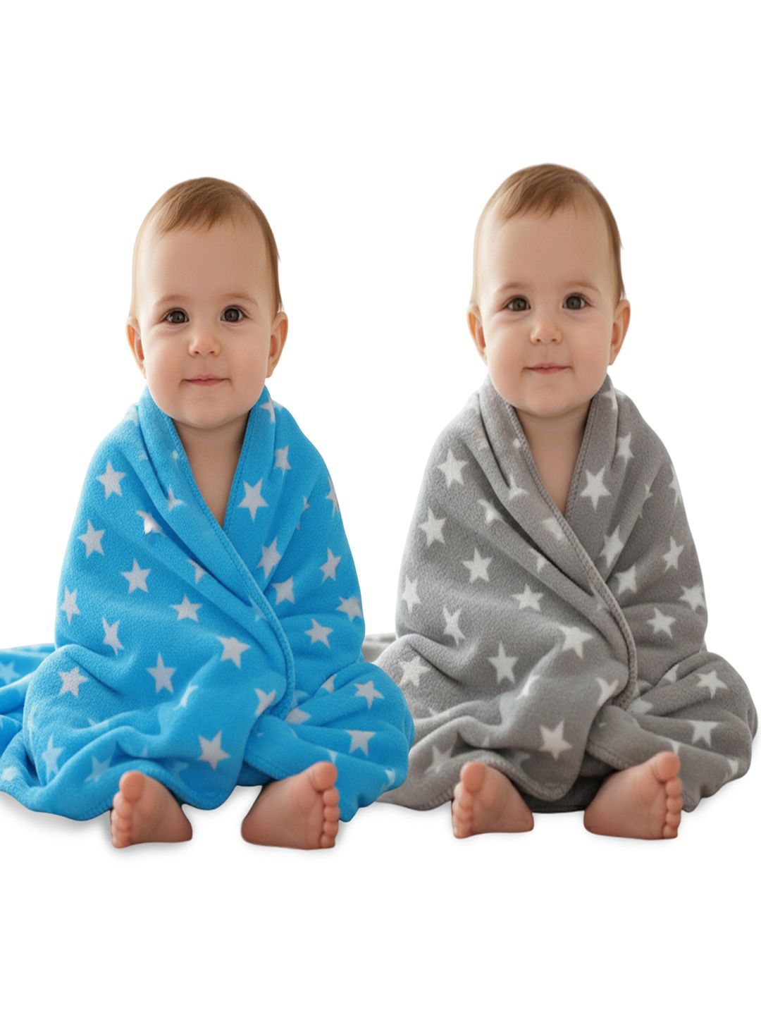 OyO Baby Infants Kids Blue & Grey 2 Pieces Printed 350 GSM Ac Room Square Baby Blankets