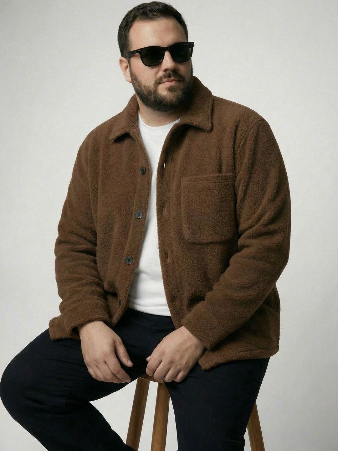 UNSTD Men Plus Size Casual Fleece Shacket Jacket