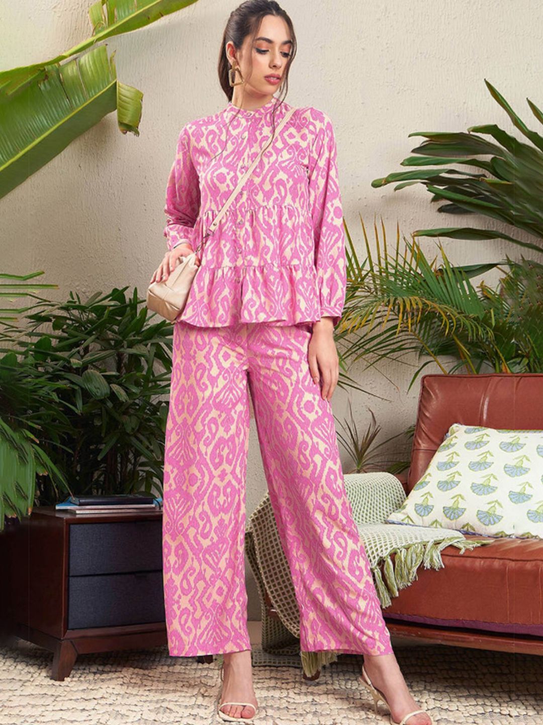 LERIYA FASHION Printed Mandarin Collar Tunic & Trousers Co-Ords