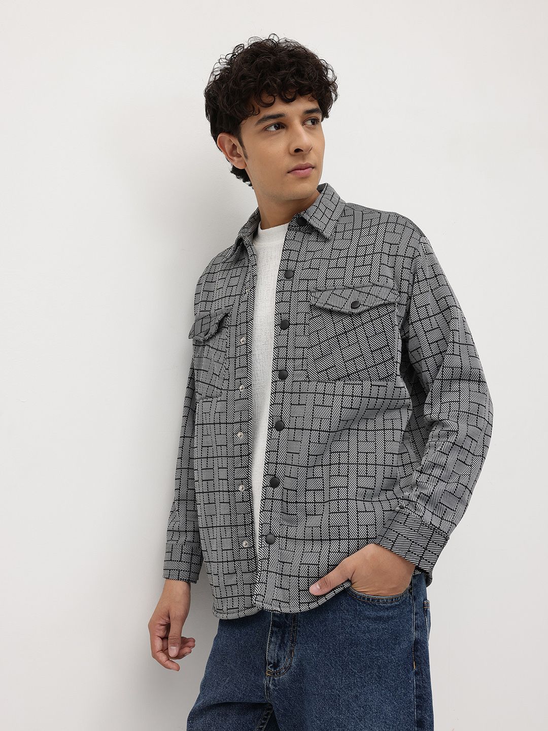 Roadster The Roadster Life Co. Geometric Printed Spread Collar Sherpa Shacket