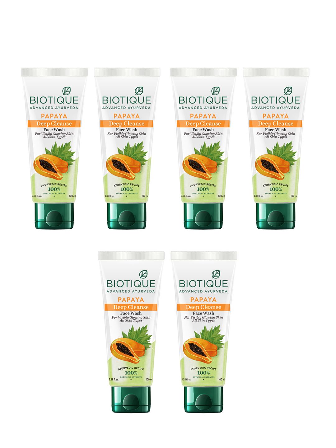 Biotique Biotique Set of 6 Papaya Deep Cleanse Visibly Glowing Skin Face Wash - 100ml Each