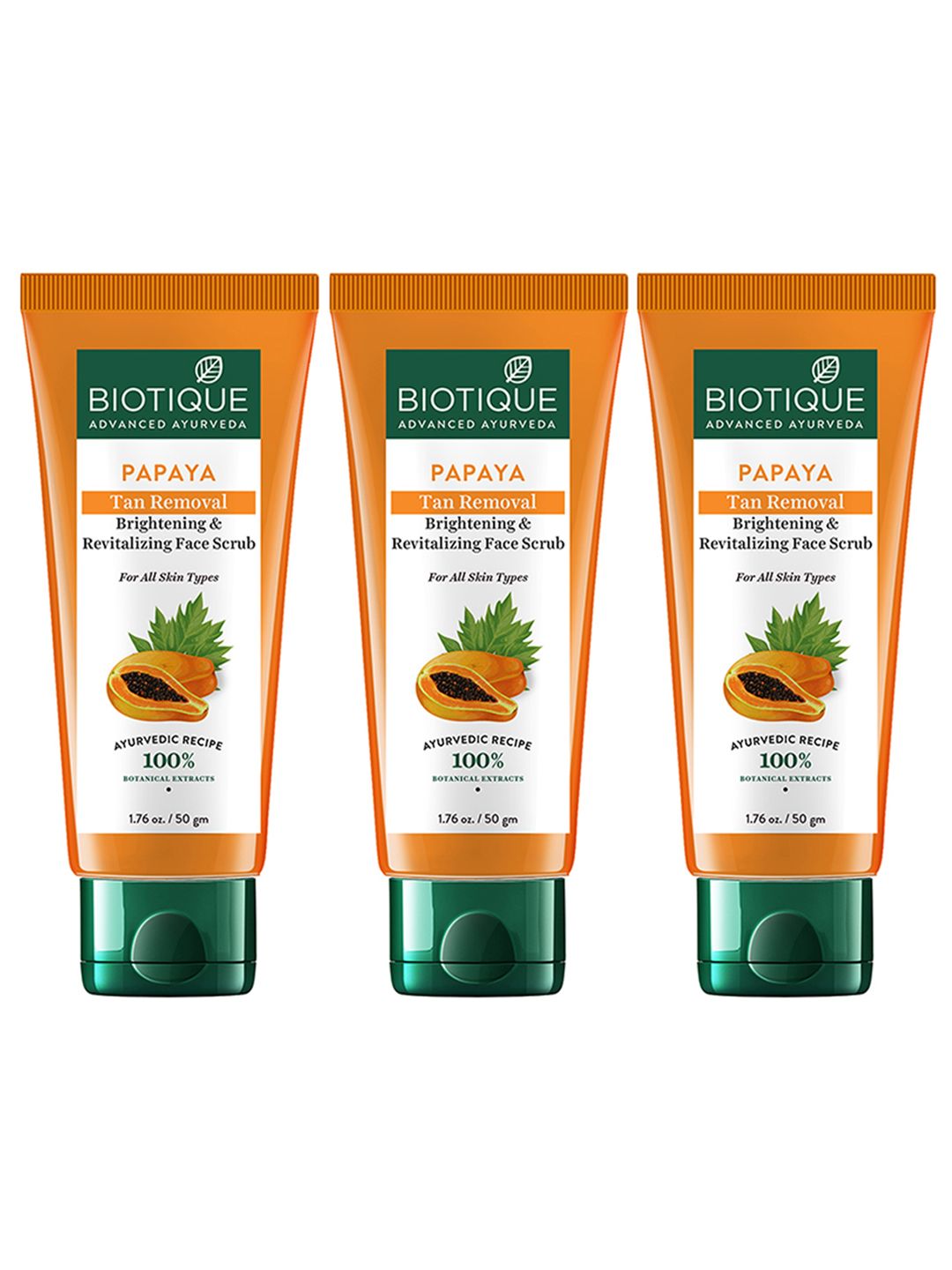 Biotique Biotique Set of 3 Papaya Tan Removal Brightening & Revitalizing Face Scrub - 50g each