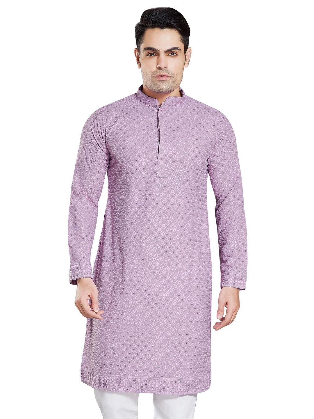 SHOBHIT Men Geometric Embroidered Thread Work Handloom Kurta