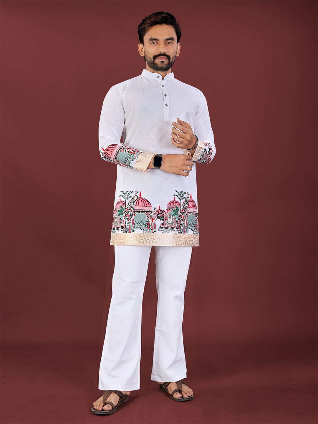 CHARLOTTE GRACIOUS Men Floral Printed White Romance Jacquard Kurta