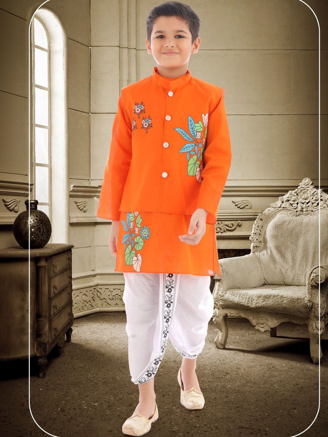NEW GEN Boys Floral Printed Regular Kurta with Dhoti Pants