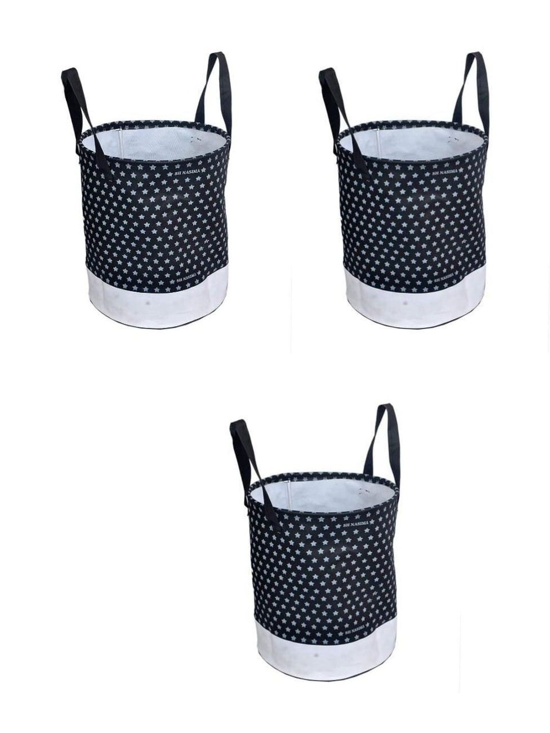 ZOVIRA 3 Pcs Black & White Printed Cotton Foldable Laundry Bag