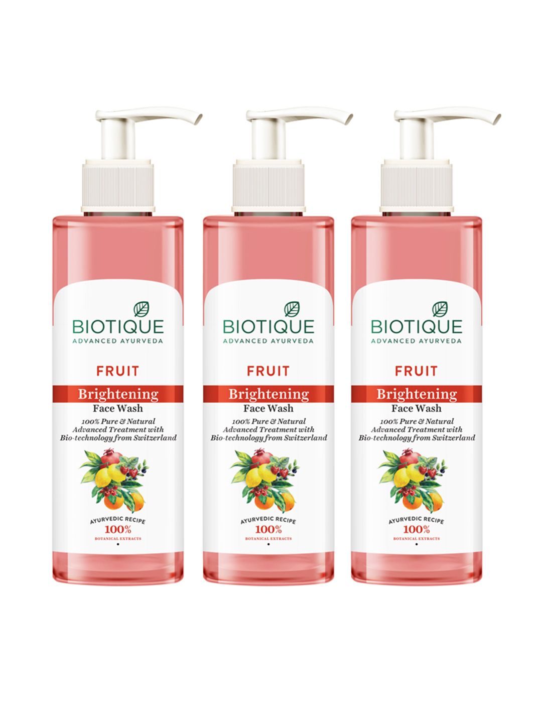 Biotique Biotique Set of 3 Fruit Brightening Pure & Natural Face Wash - 200 ml each