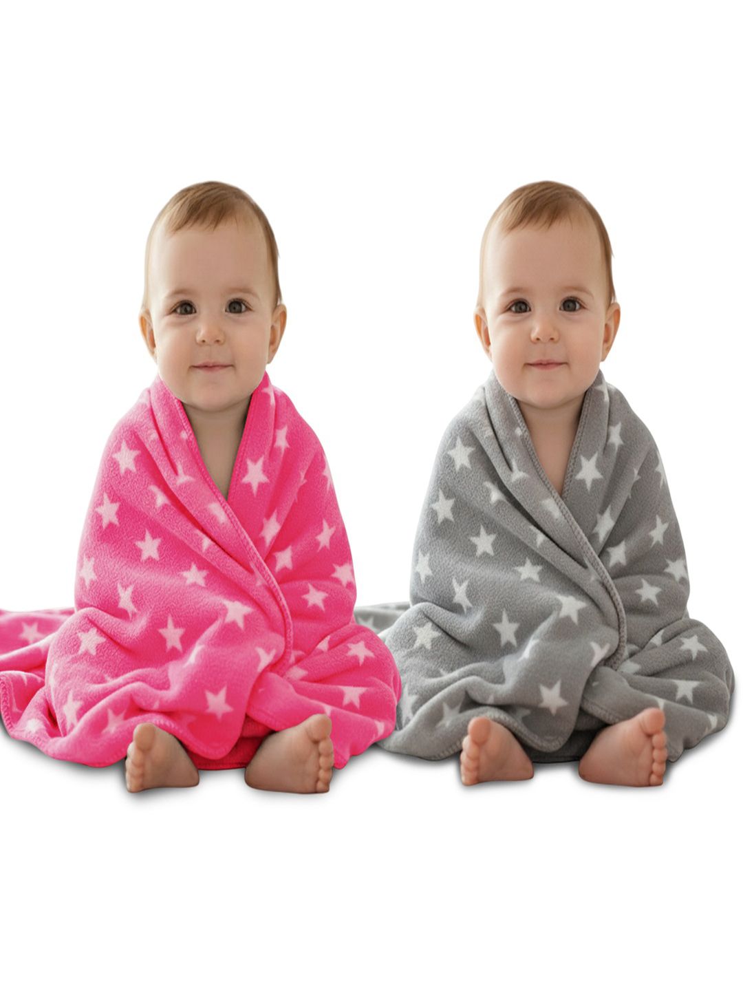 OyO Baby Infants KidsPink & Grey 2 Pieces Printed AC Room Square Baby Blanket