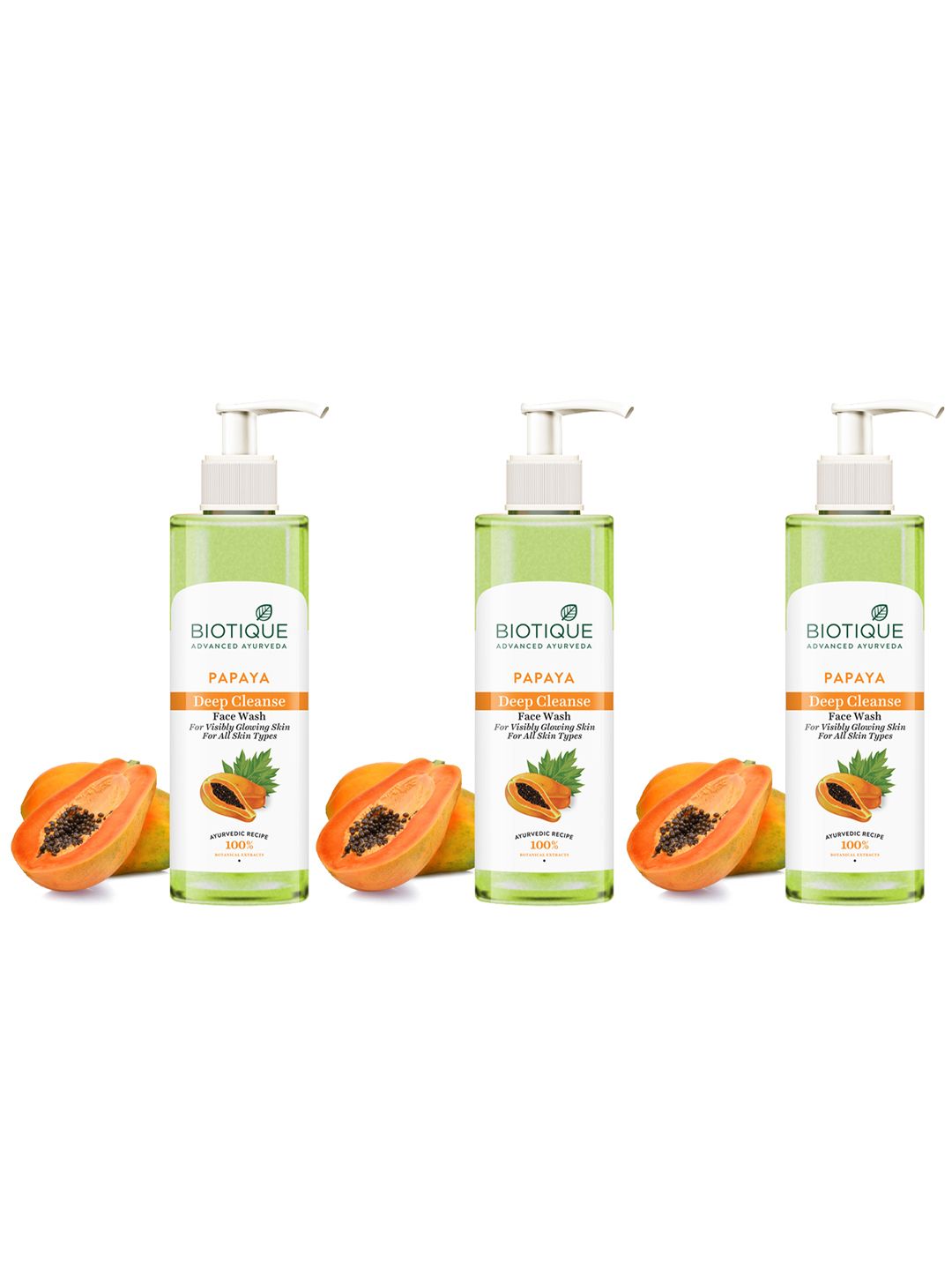 Biotique Biotique Set of 3 Papaya Deep Cleanse Visibly Flawless Skin Face Wash - 200ml each