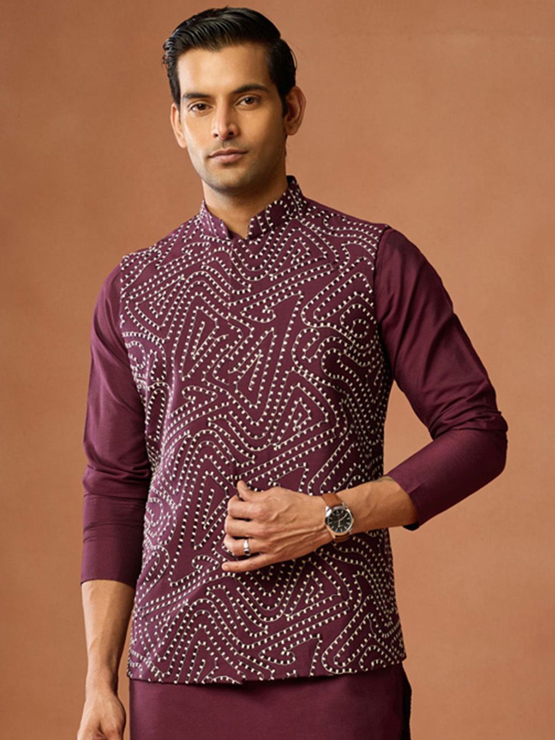 KISAH Men Printed Woven Nehru Jacket