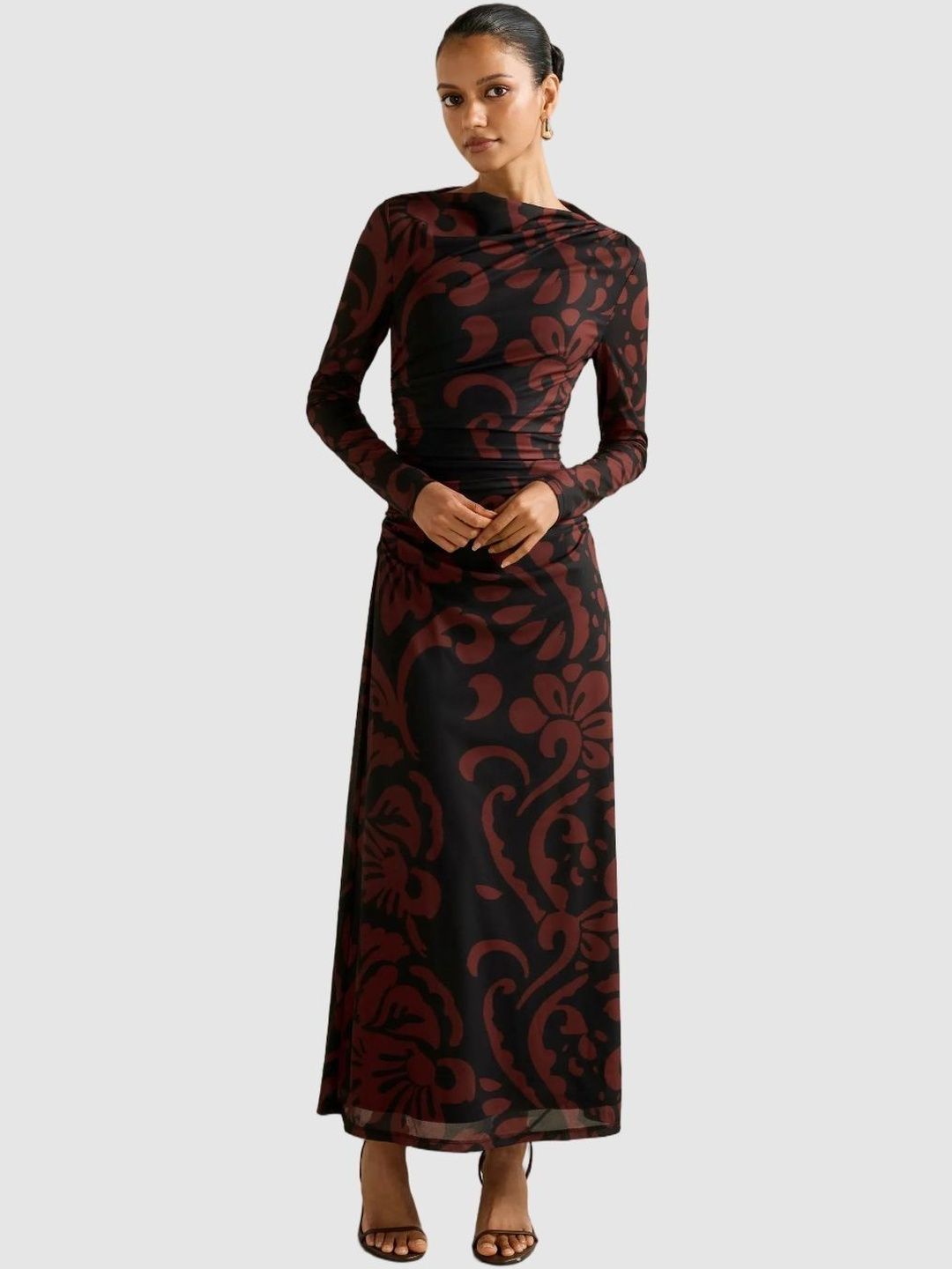 Forever New Forever New Floral Print Cowl Neck Sheath Maxi Dress