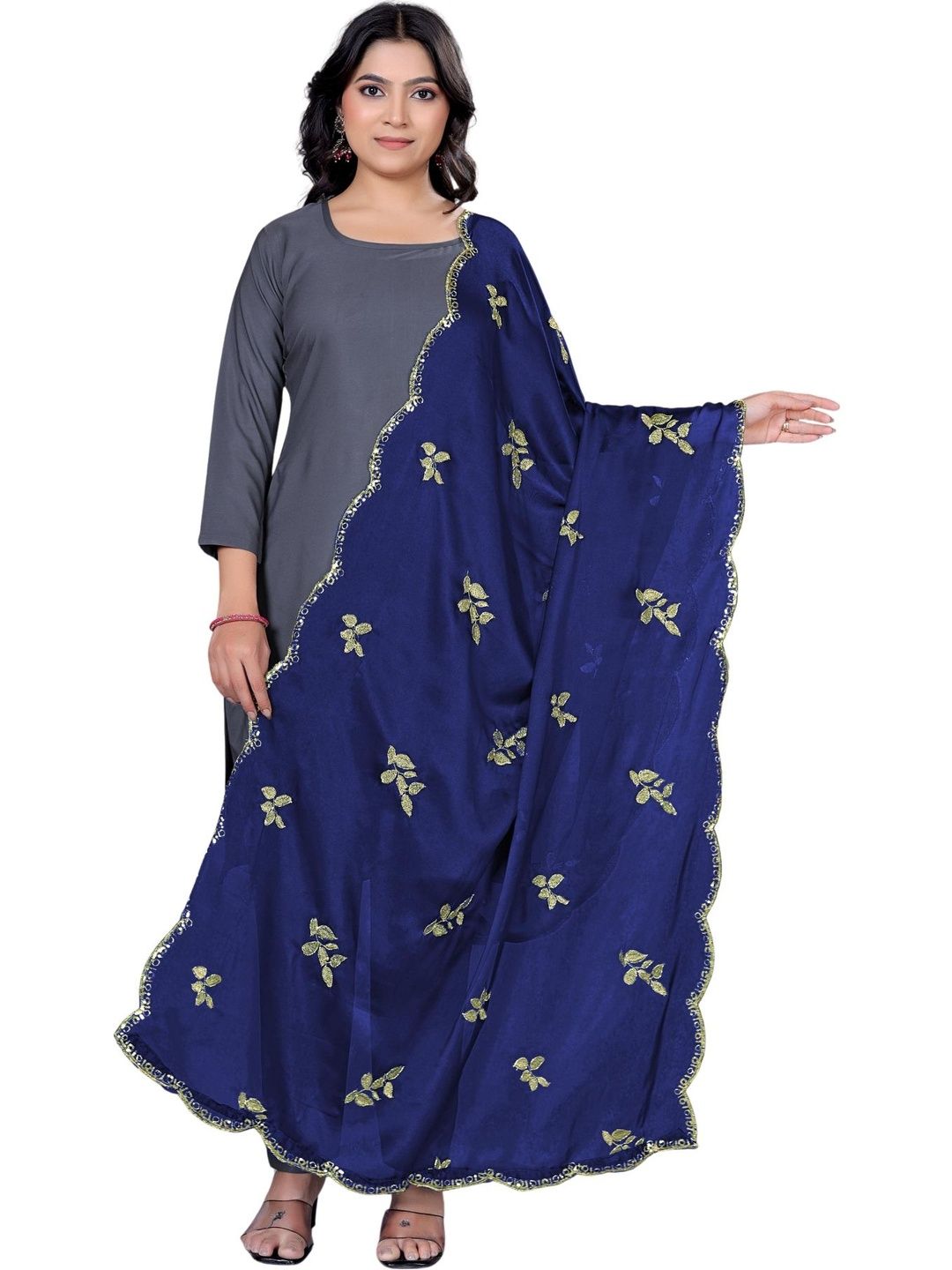 Kemza Ethnic Motifs Embroidered Dupatta with Beads and Stones
