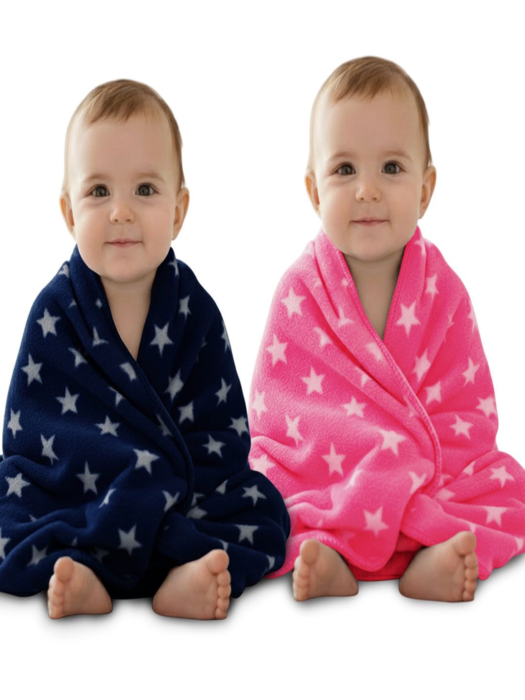 OyO Baby Blue & Pink 2 Pieces Infants Kids Printed AC Room Square Baby Blanket