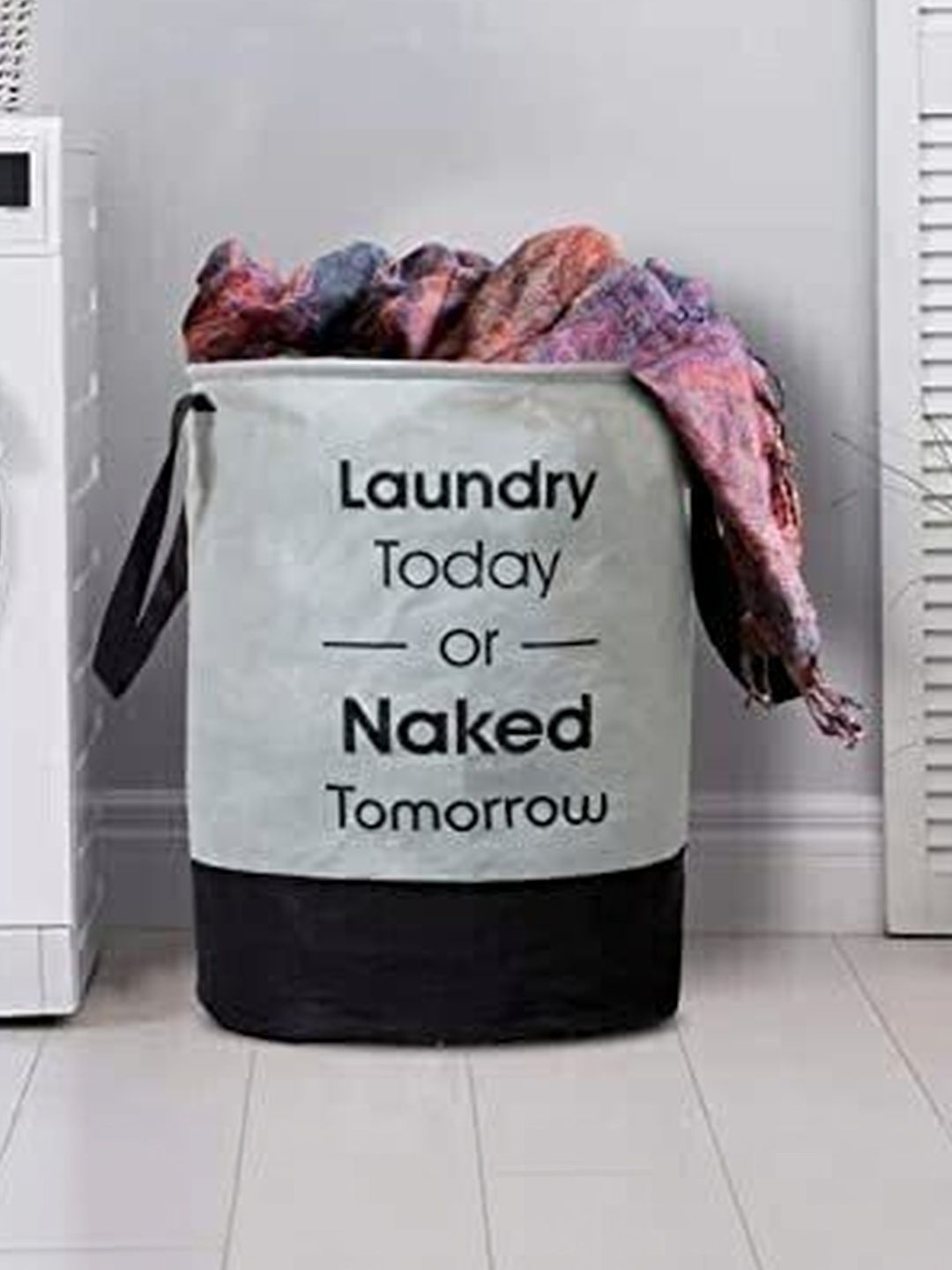 ZOVIRA Grey & Black Printed Cotton Foldable Laundry Bag