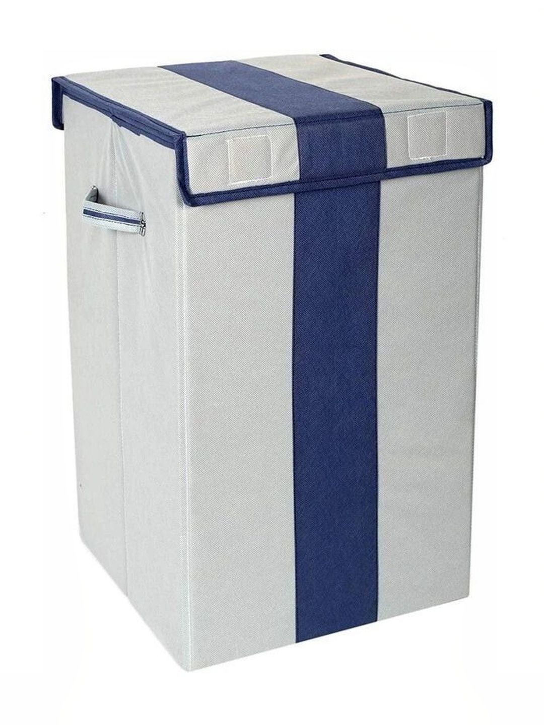 ZOVIRA Grey & Blue Printed Cotton Foldable Laundry Bag