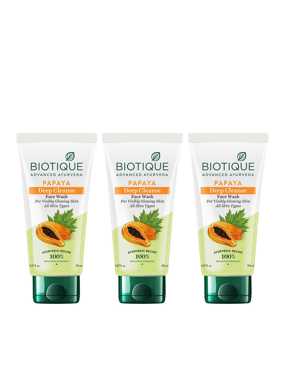 Biotique Biotique Set of 3 Papaya Deep Cleanse Visibily Glowing Skin Face Wash - 150 ml each