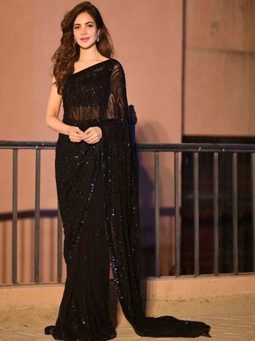 Silkena Embellished Sequinned Poly Georgette Bandhani Saree
