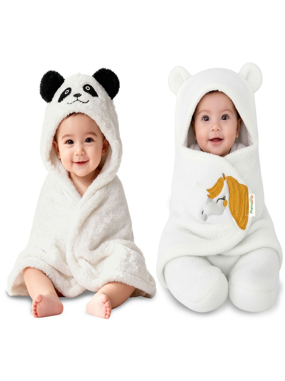 OyO Baby Infants Kids Off White 2 Pieces Panda & Unicorn 300GSM Ac Room Baby Blanket