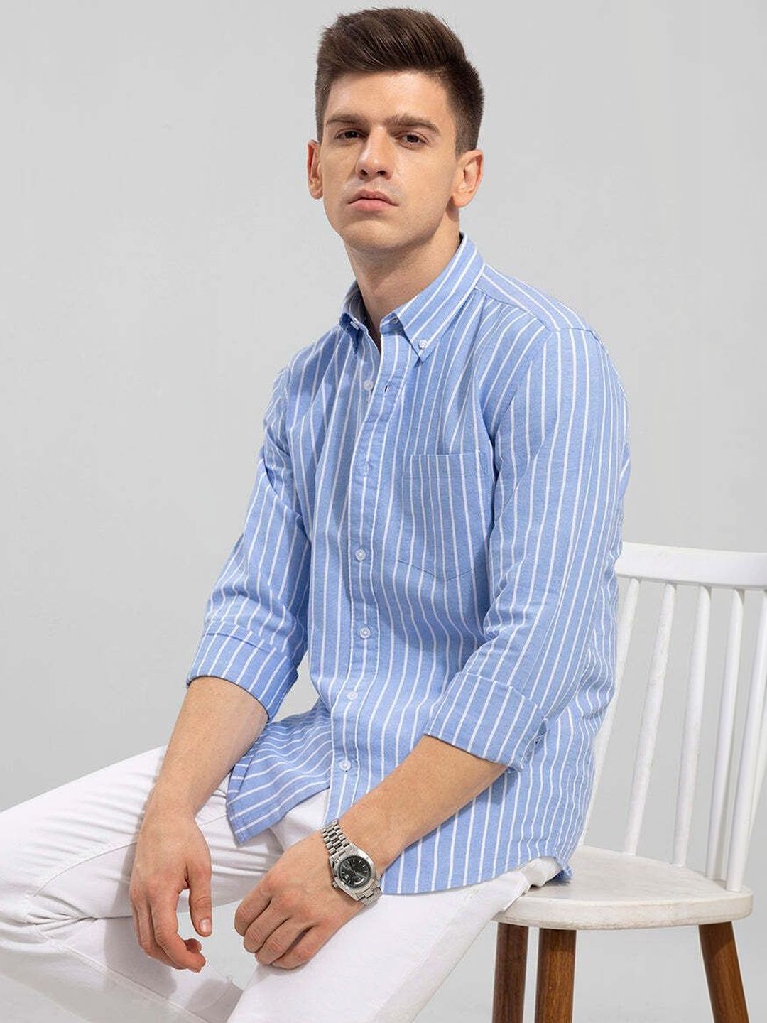 EIGHTEEN UP Men Classic Striped Casual Shirt