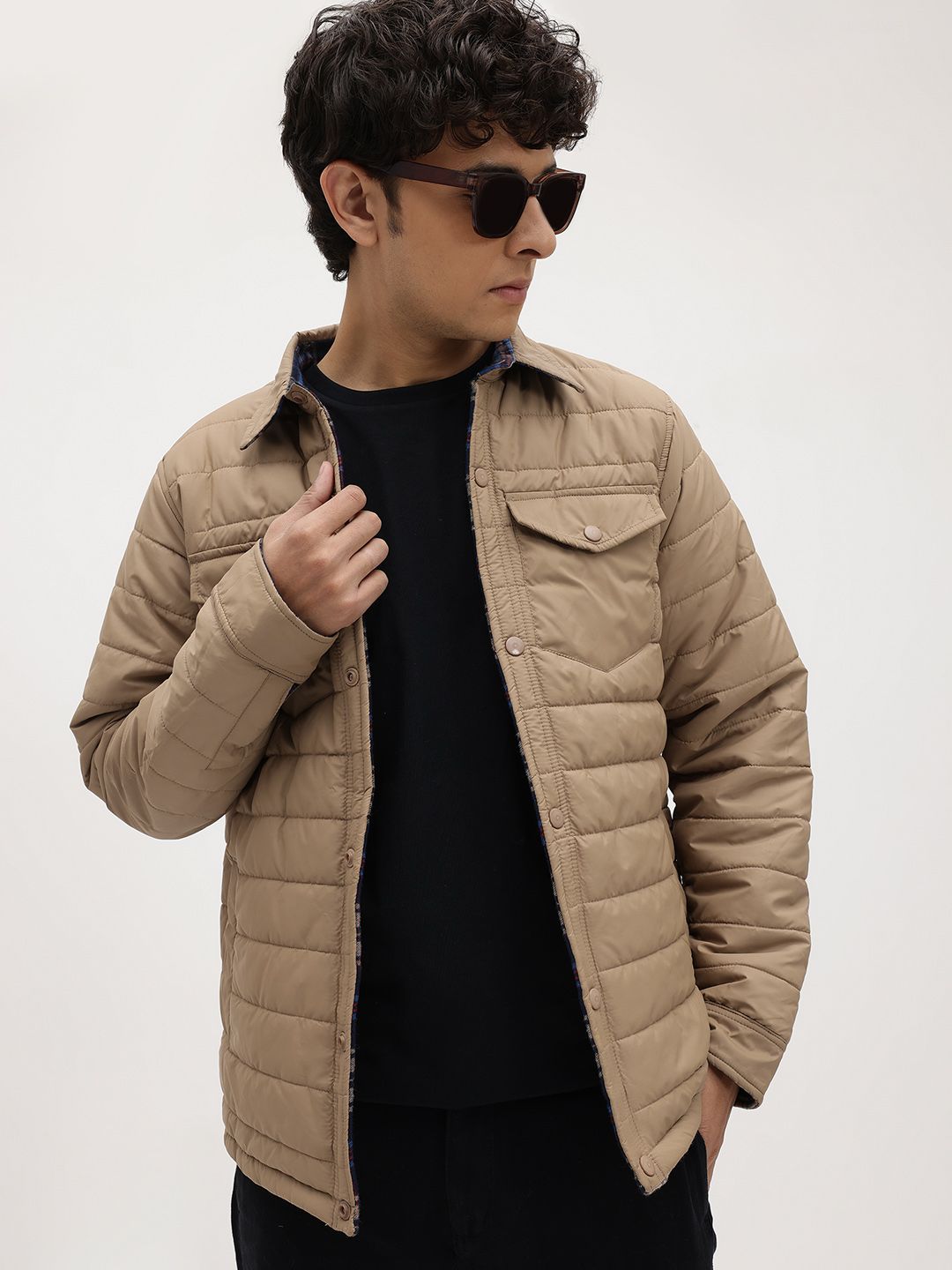 The Roadster Lifestyle Co. Other Checks Spread Collar Reversible Padded Jacket