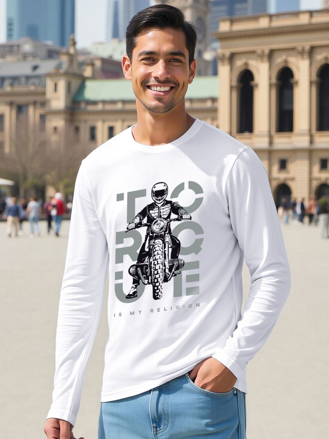 Bewakoof Men White Biker Pure Cotton Printed Regular Fit T-shirt