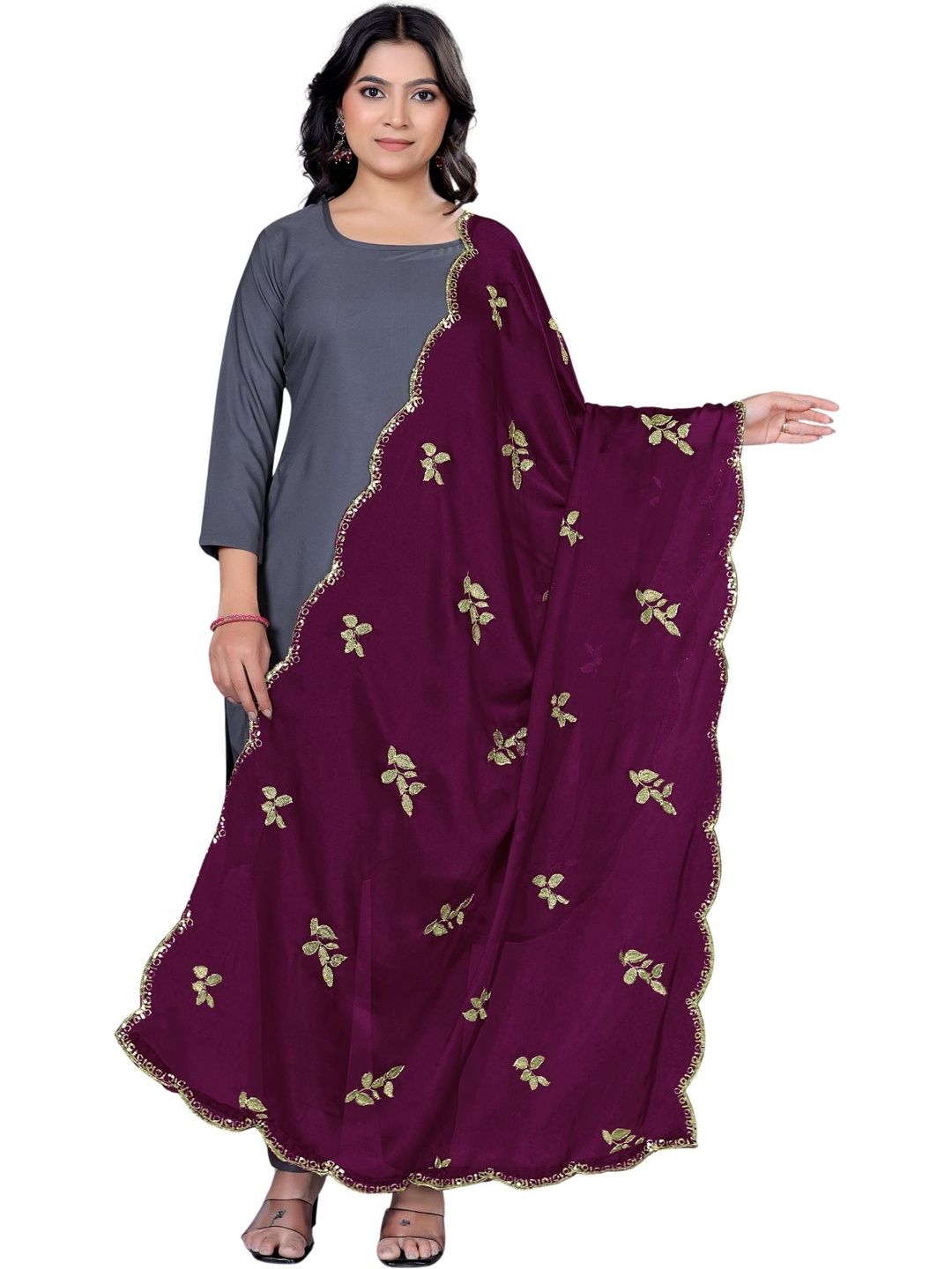 Kemza Ethnic Motifs Embroidered Dupatta with Beads and Stones