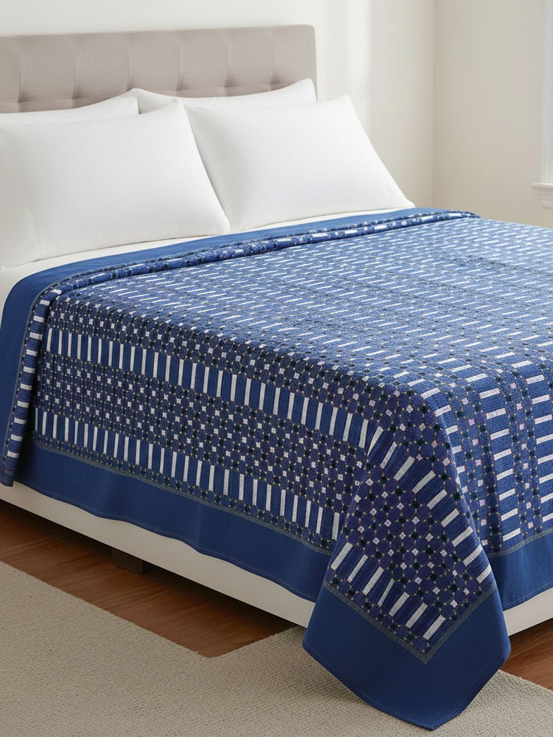 Tharunsha Elite Blue Striped AC Room 300 GSM Blanket