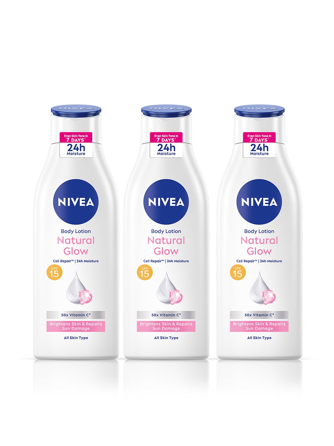 Nivea Nivea Set of 3 Natural Glow SPF15 Cell Repair Body Lotion with 50x Vitamin C - 200 ml each