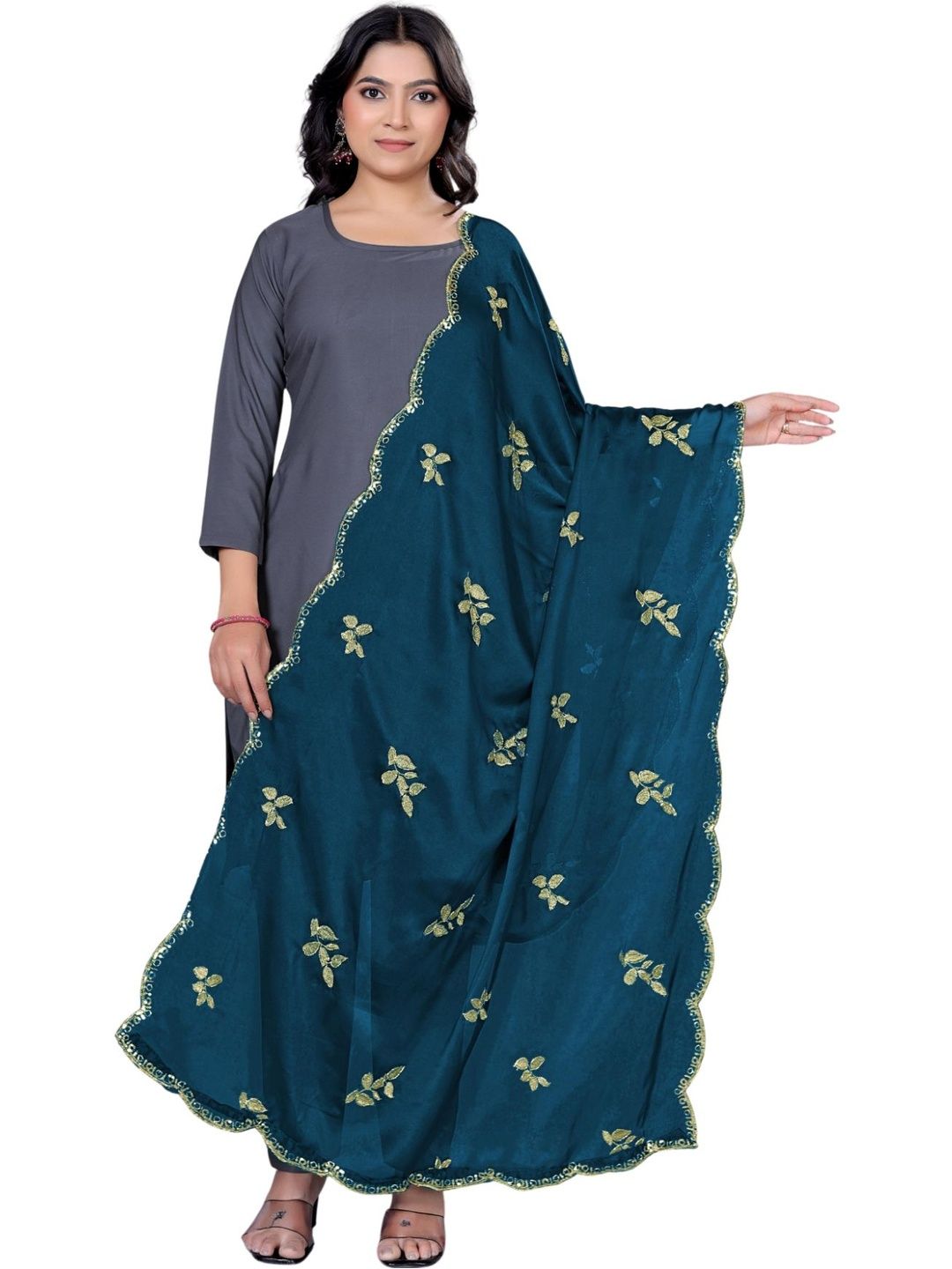 Kemza Ethnic Motifs Embroidered Dupatta with Beads and Stones