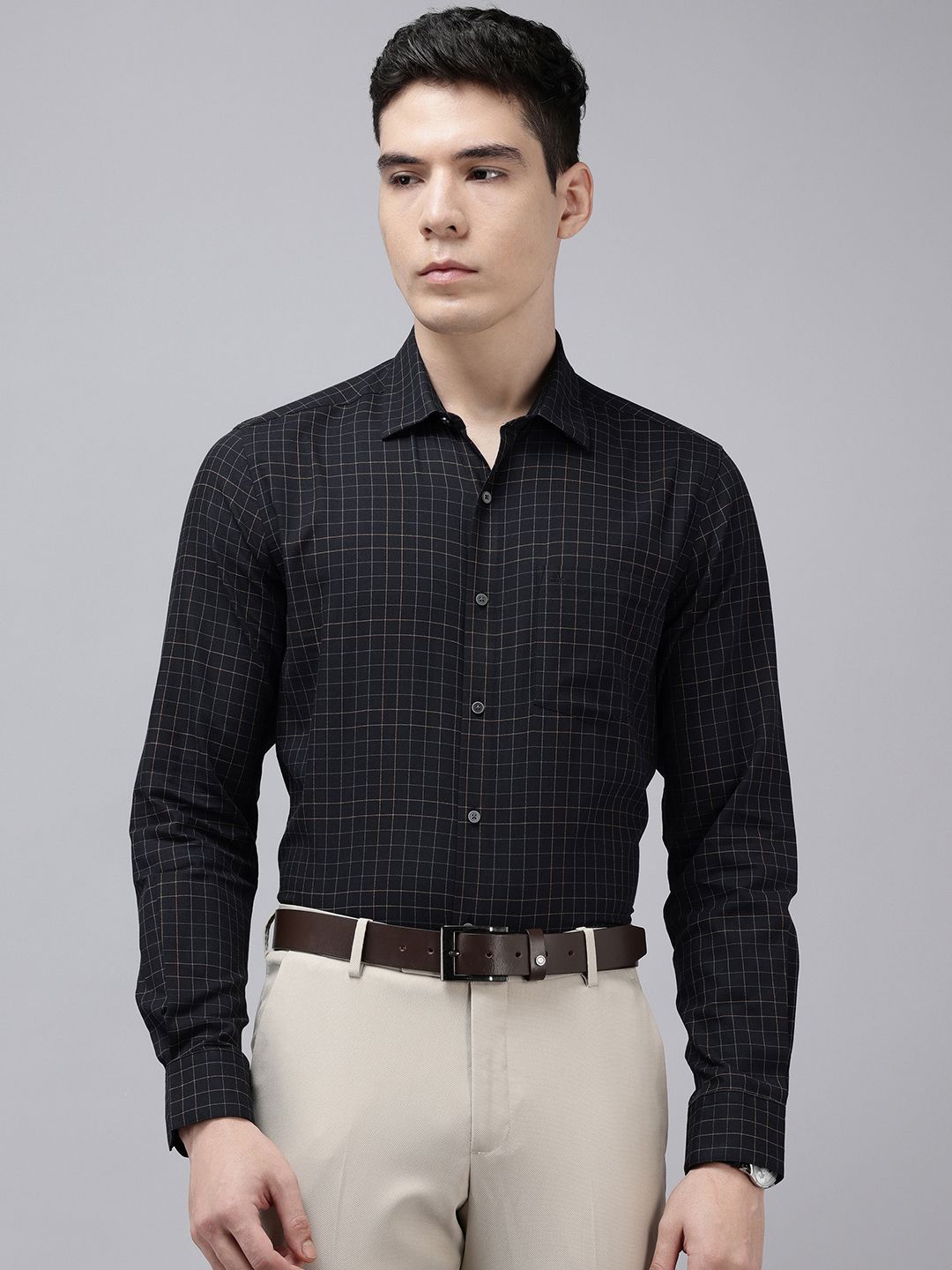 Arrow Pure Cotton Grid Tattersall Checked Manhattan Slim Fit Formal Shirt