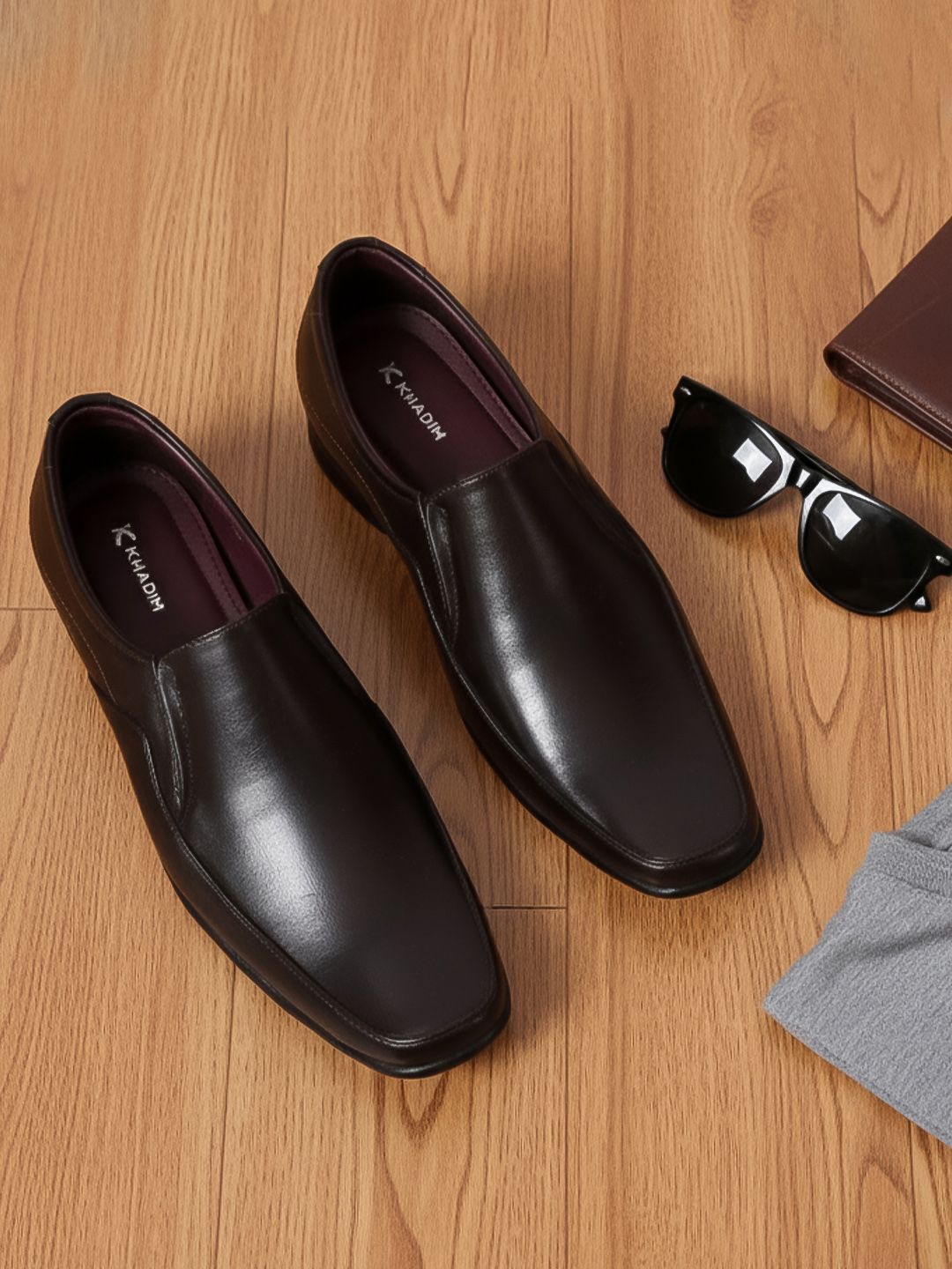 Khadims Men Brown Solid Formal Slip-Ons