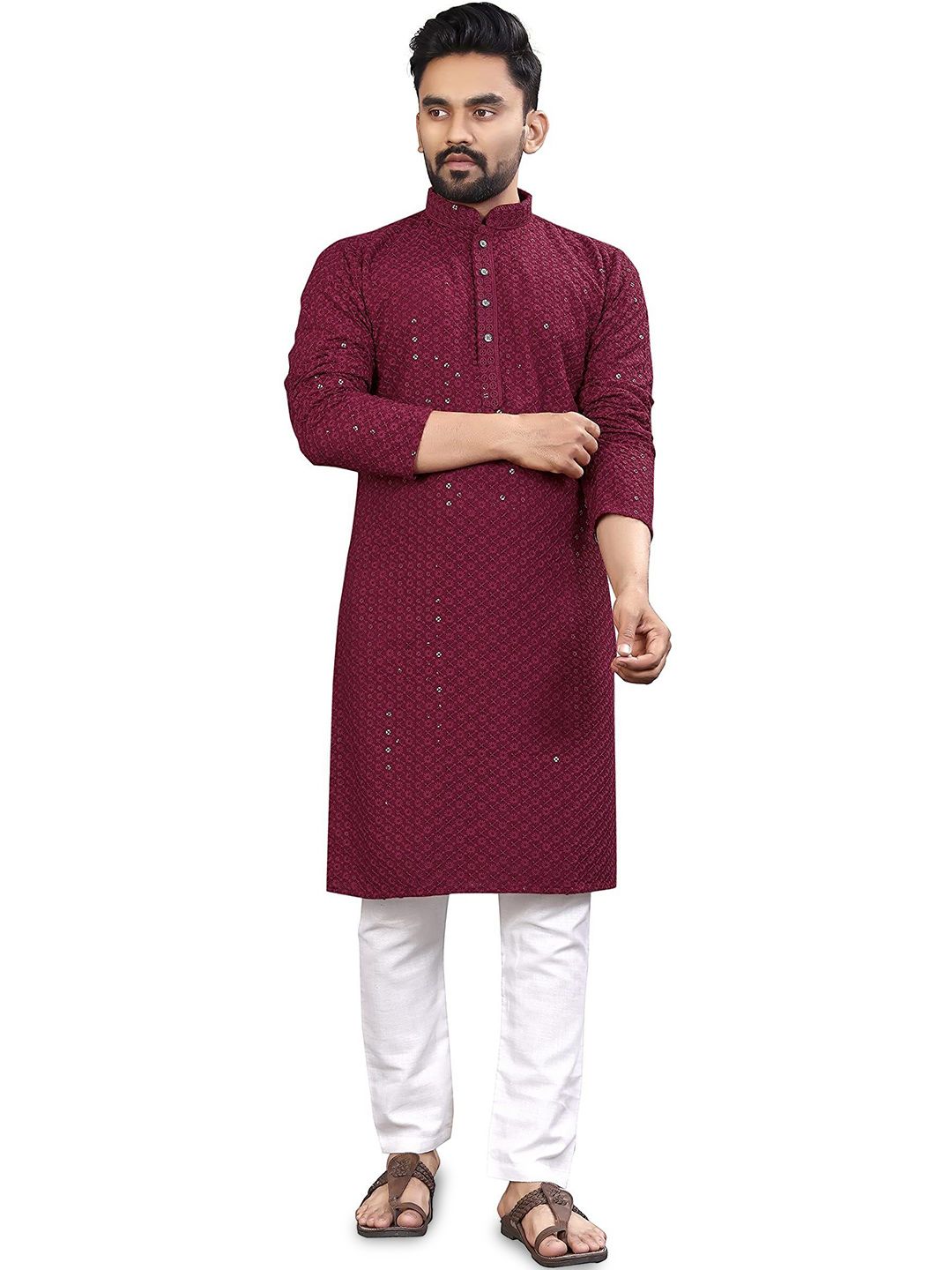 ALMORA Men Embroidered Thread Work Handloom Kurta