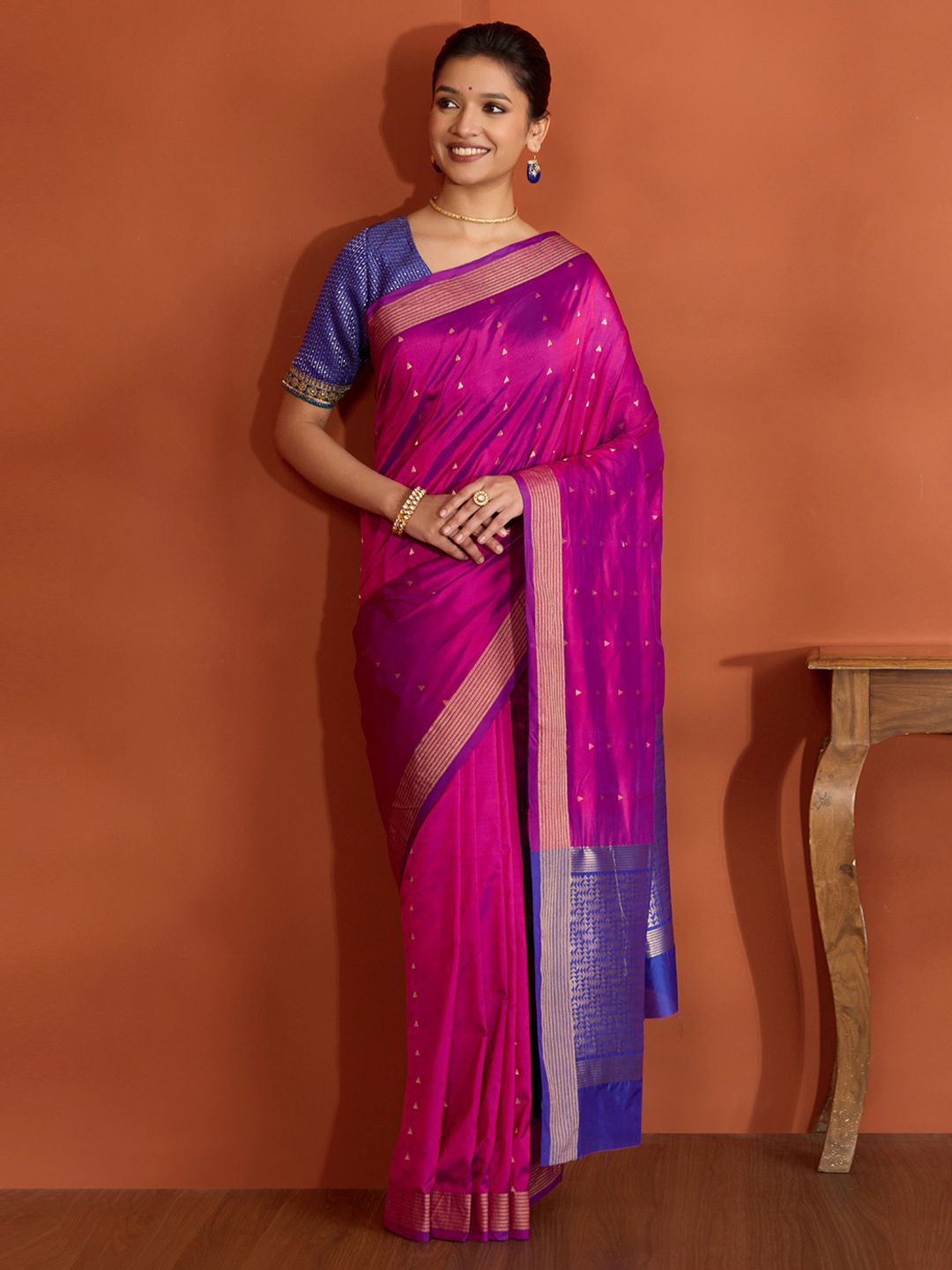 Violet Silk Viscose Saree Taneira Woven Design Zari Silk Cotton Banarasi Saree