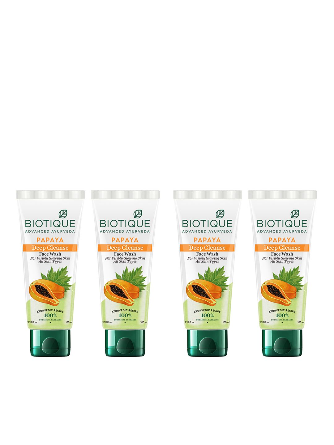 Biotique Biotique Set of 4 Papaya Deep Cleanse Visibly Glowing Skin Face Wash - 100ml Each