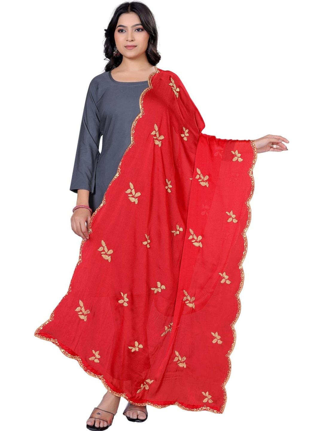 Kemza Ethnic Motifs Embroidered Dupatta with Beads and Stones