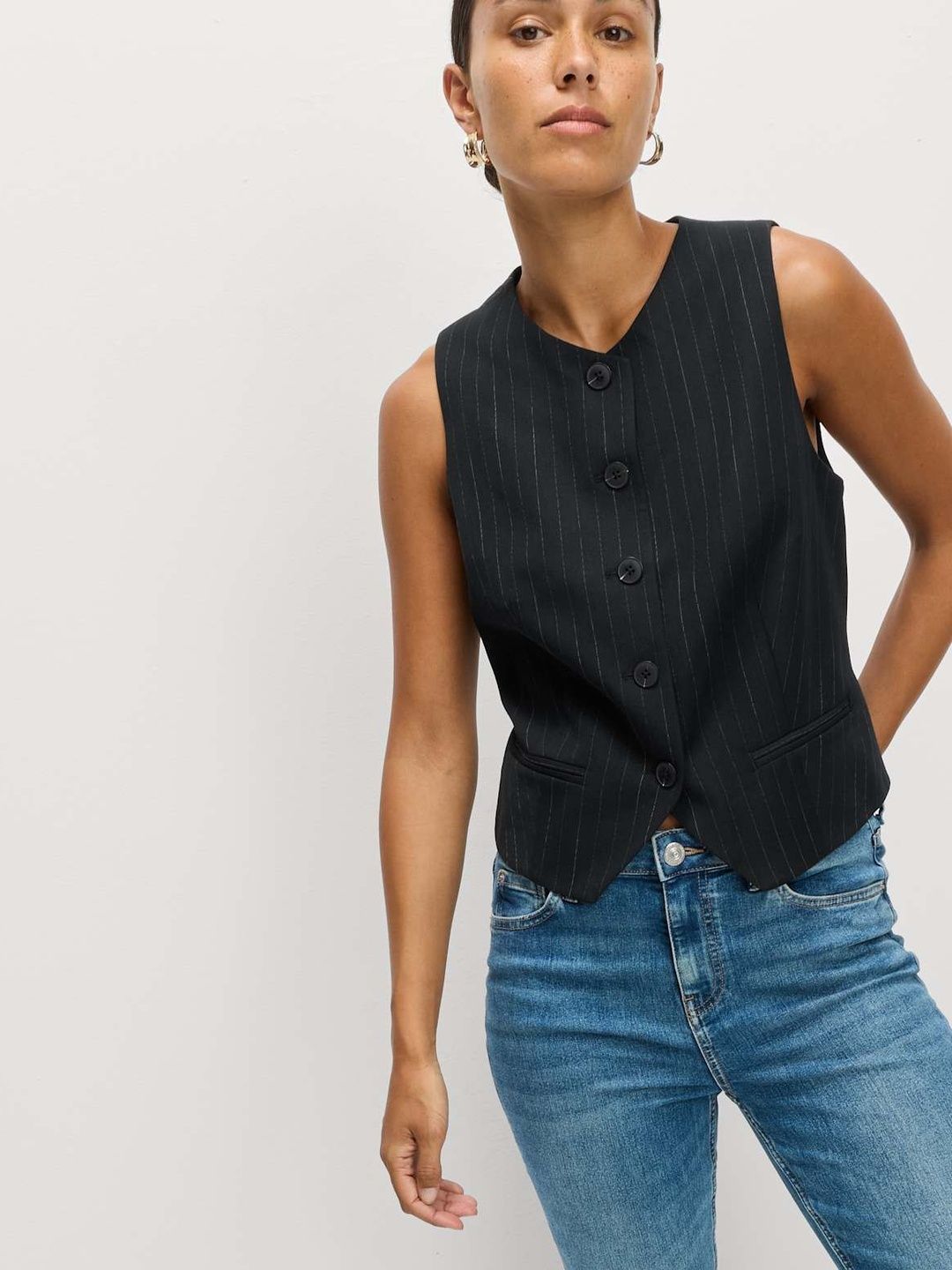 Marks & Spencer Marks & Spencer Striped Collarless Waistcoat