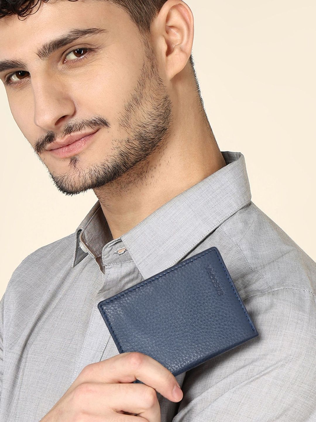 Sassora Men Textured Leather Two Fold Wallet