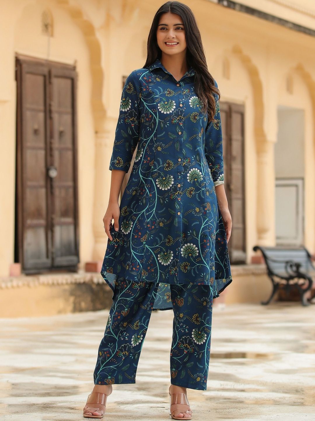 SZN Women Navy Blue Printed Co-Ords Set