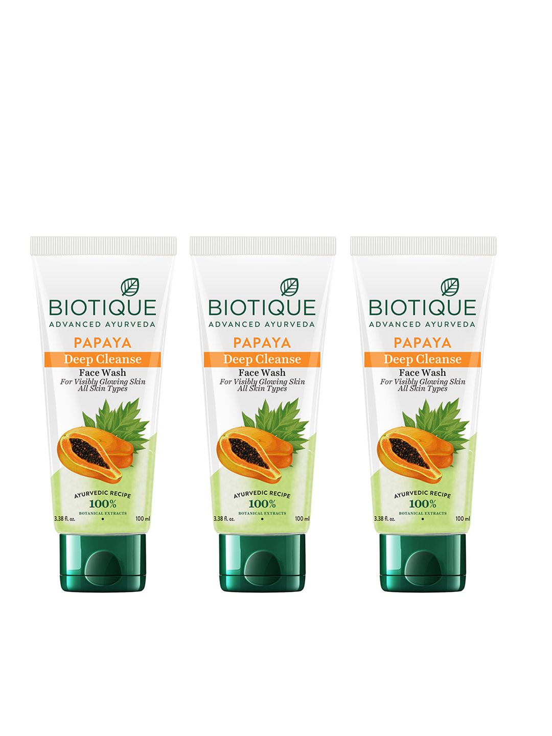 Biotique Biotique Set of 3 Papaya Deep Cleanse Visibly Glowing Skin Face Wash - 100ml each